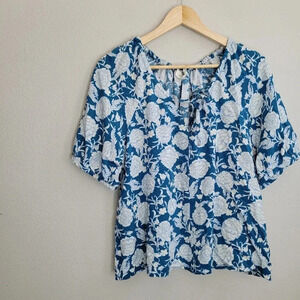 Treasure & Bond Women's Tunic Blouse Top XS Blue Viscose Short Sleeve Loose